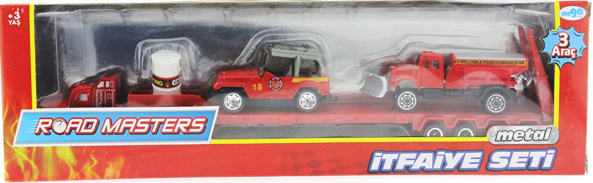 Kız Erkek Çocuk Oyuncak Die Cast Metal Tırlı ve Küreme Kamyonlu İtfaiye Seti Kız Erkek Çocuk Oyuncak