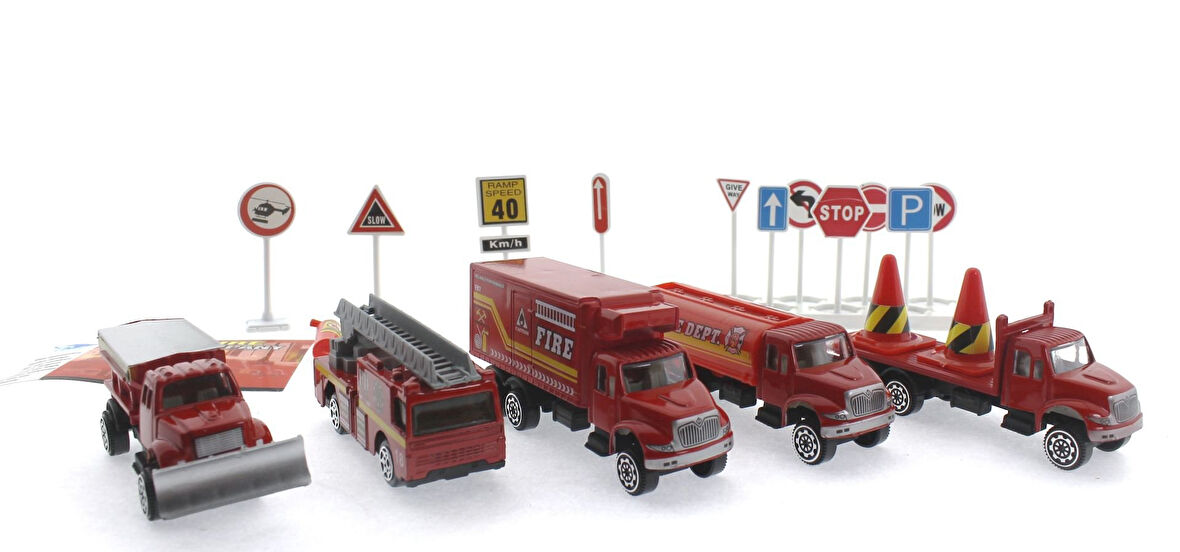 Kız Erkek Çocuk Oyuncak Die Cast Metal 20 Parça İtfaiye Seti - Tankerli Kız Erkek Çocuk Oyuncak Eğit