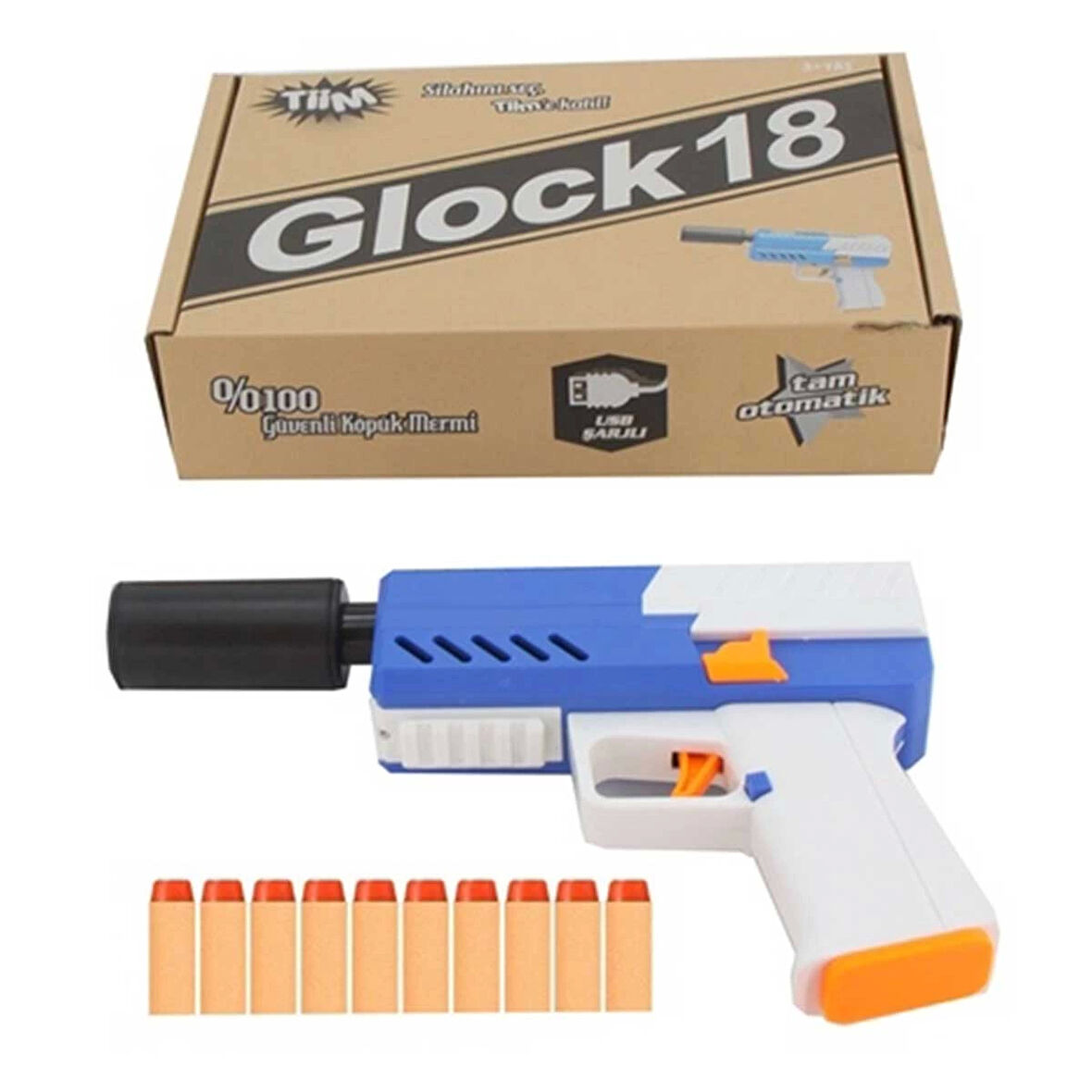 Kız Erkek Çocuk Oyuncak Tiim Pilli Şarjlı Susturuculu Köpük Dart Atan Mavi Blaster Kız Erkek Çocuk O