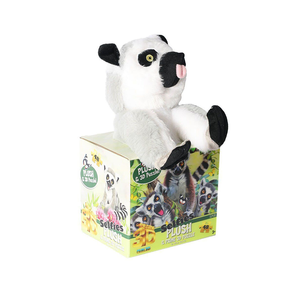 Kız Erkek Çocuk Oyuncak PRM 15801 Prime 3D Lemur Peluş ve Selfie 48 Parça Puzzle Kız Erkek Çocuk Oyu