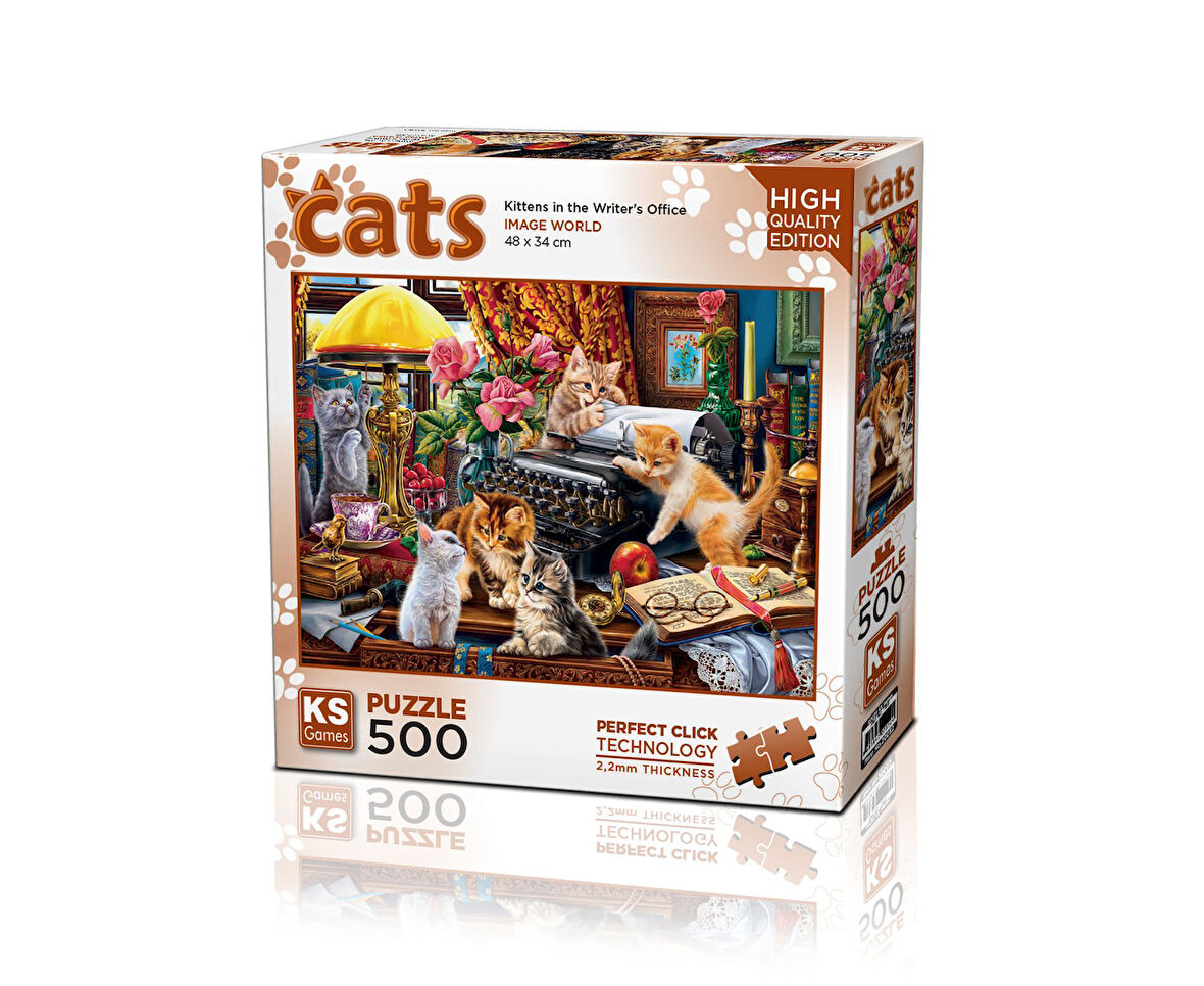 Kız Erkek Çocuk Oyuncak KS Puzzle 500 Parça Cats Kittens in the Writer's Office Kız Erkek Çocuk Oyun