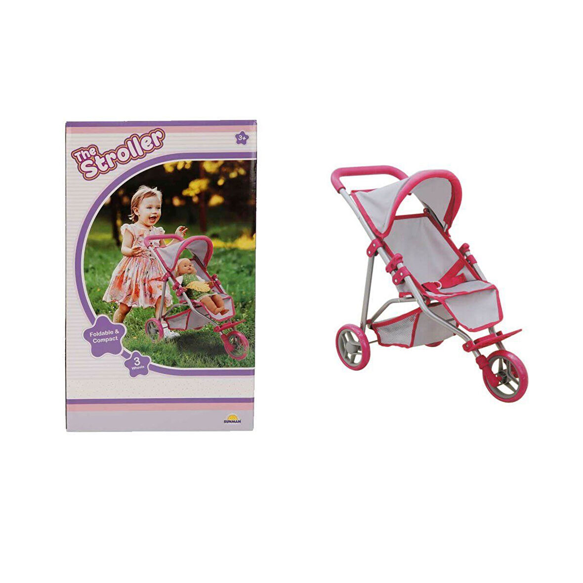 Kız Erkek Çocuk Oyuncak 9614 3 Tekerlekli Pembe Gri Puset Kız Erkek Çocuk Oyuncak Eğitici Eğlenceli