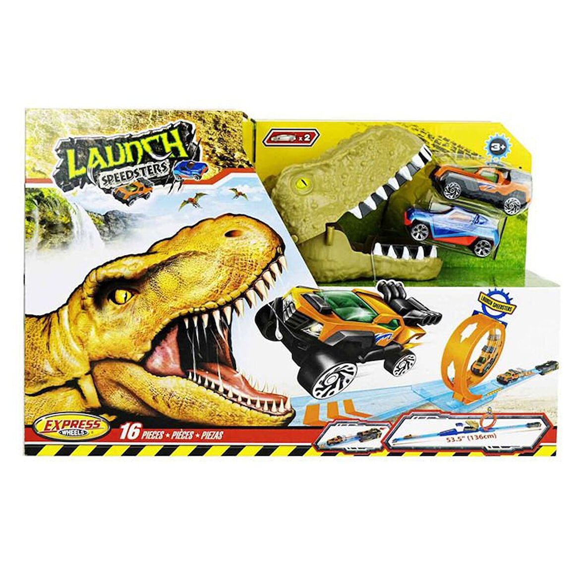 Kız Erkek Çocuk Oyuncak Express Wheels 16 Parça T-Rex Araç ve Yol Oyun Seti Kız Erkek Çocuk Oyuncak