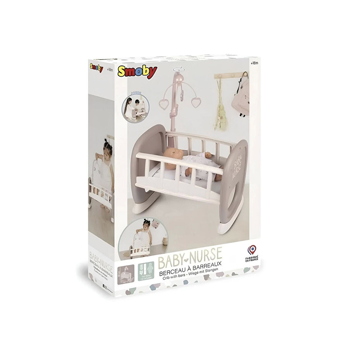 Kız Erkek Çocuk Oyuncak Smoby Baby Nurse Sallanan Dönenceli Bebek Beşiği 220372 ***OYUNCAKTIR*** Kız