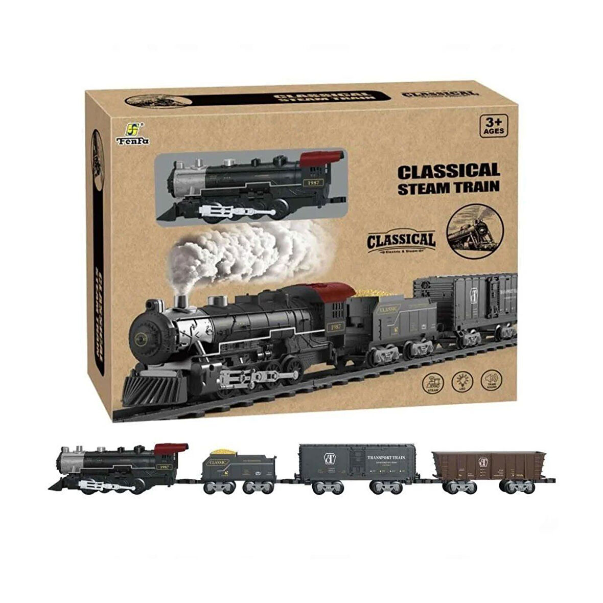 Kız Erkek Çocuk Oyuncak 1613C Big Scale Klasik Tren Seti - BİG SCALE CLASSİCAL STEAM TRAİN SET Kız E