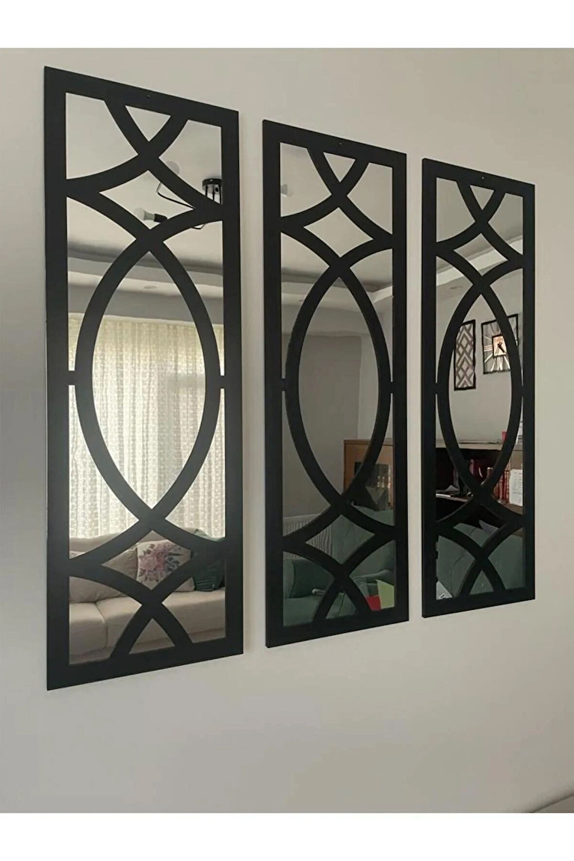 Dekoratif Geometrik Desenli Ayna Boyalı Hazır Pleksi Aynalı 3 Adet 20x60 Cm