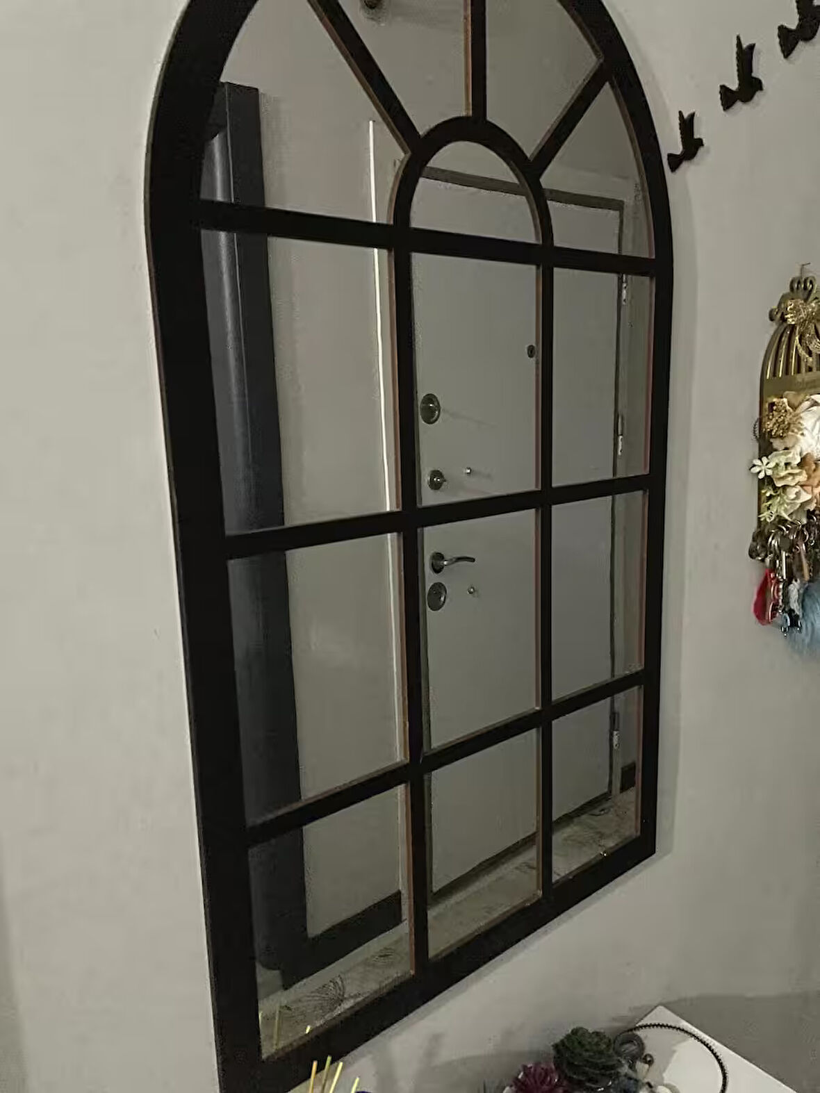 Pencere Ayna Dekoratif Pleksi Aynalı Ceviz Renk Kullanıma Hazır 6 Adet Kuş Hediyeli