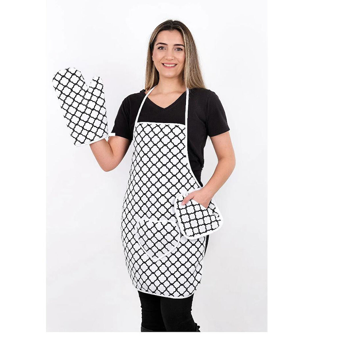 Home Essentials Mutfak Önlüğü 3 lü Set, Su Geçirmez Mutfak Önlüğü, Isıya Dayanıklı Fırın Eldiveni ve Tutacak Set