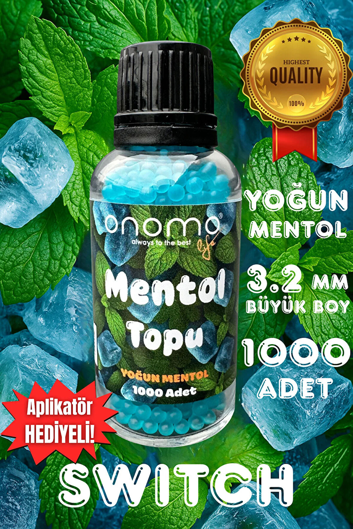 Premium Mentol Topu Switch Aroma Kapsülleri Yoğun Mentol Ice Mint 1.000 Adet