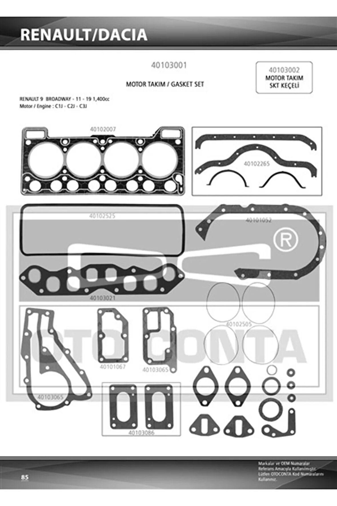 Motor Takım Contası R9 1400 Benzinli Skc 1.40mm / Keçesiz