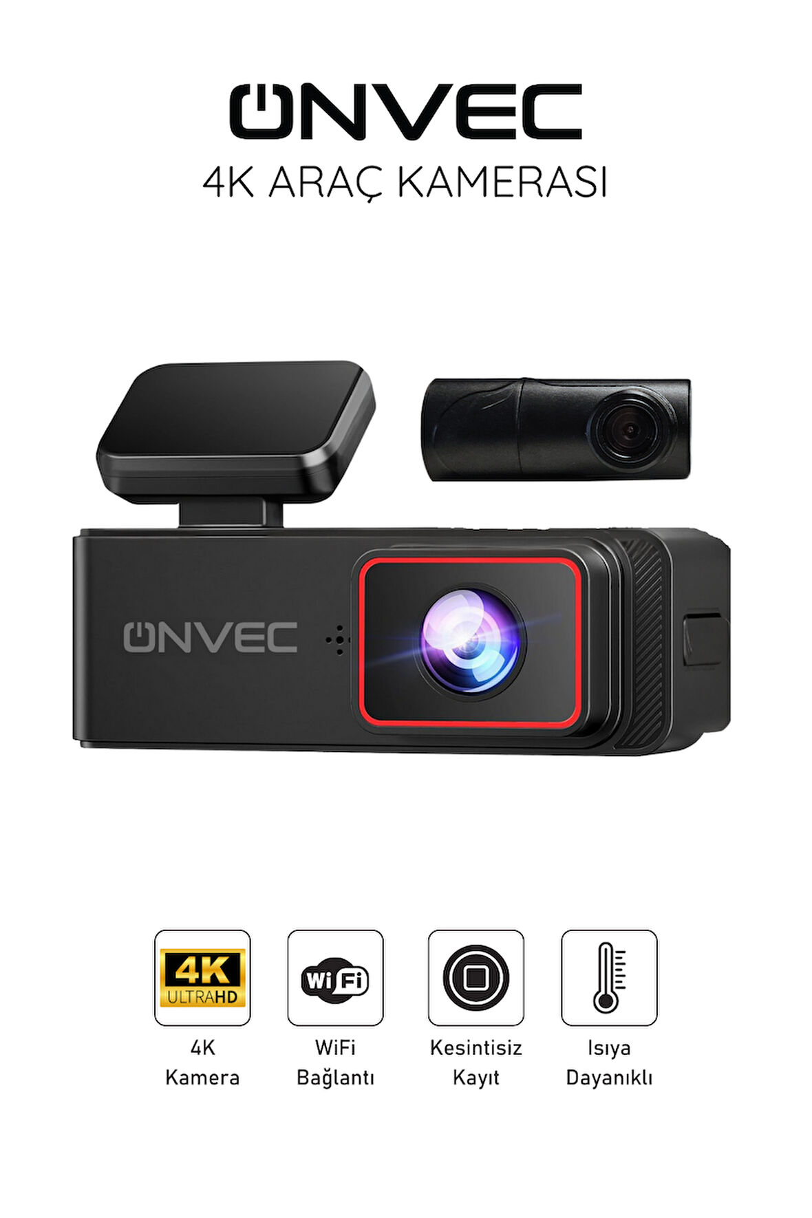 Onvec 4K Ultra HD Araç Kamerası – 140° Geniş Açı, Döngüsel Kayıt, G‑Sensör & Park İzleme