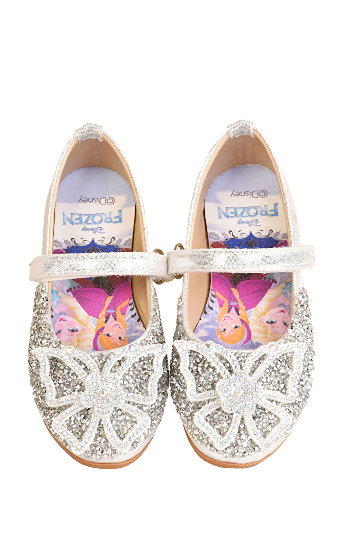 Kız Çoçuk Taşlı Kelebek Detaylı Elsa Figürlü Babet Ayakkabı