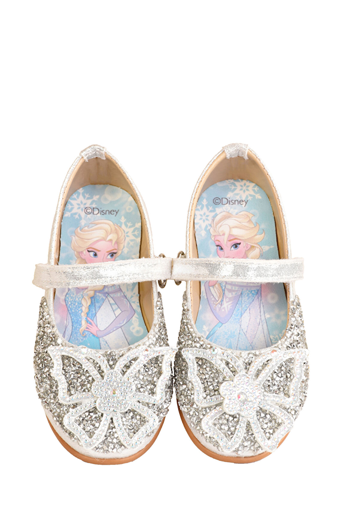 Kız Çoçuk Taşlı Kelebek Detaylı Elsa Figürlü Babet Ayakkabı