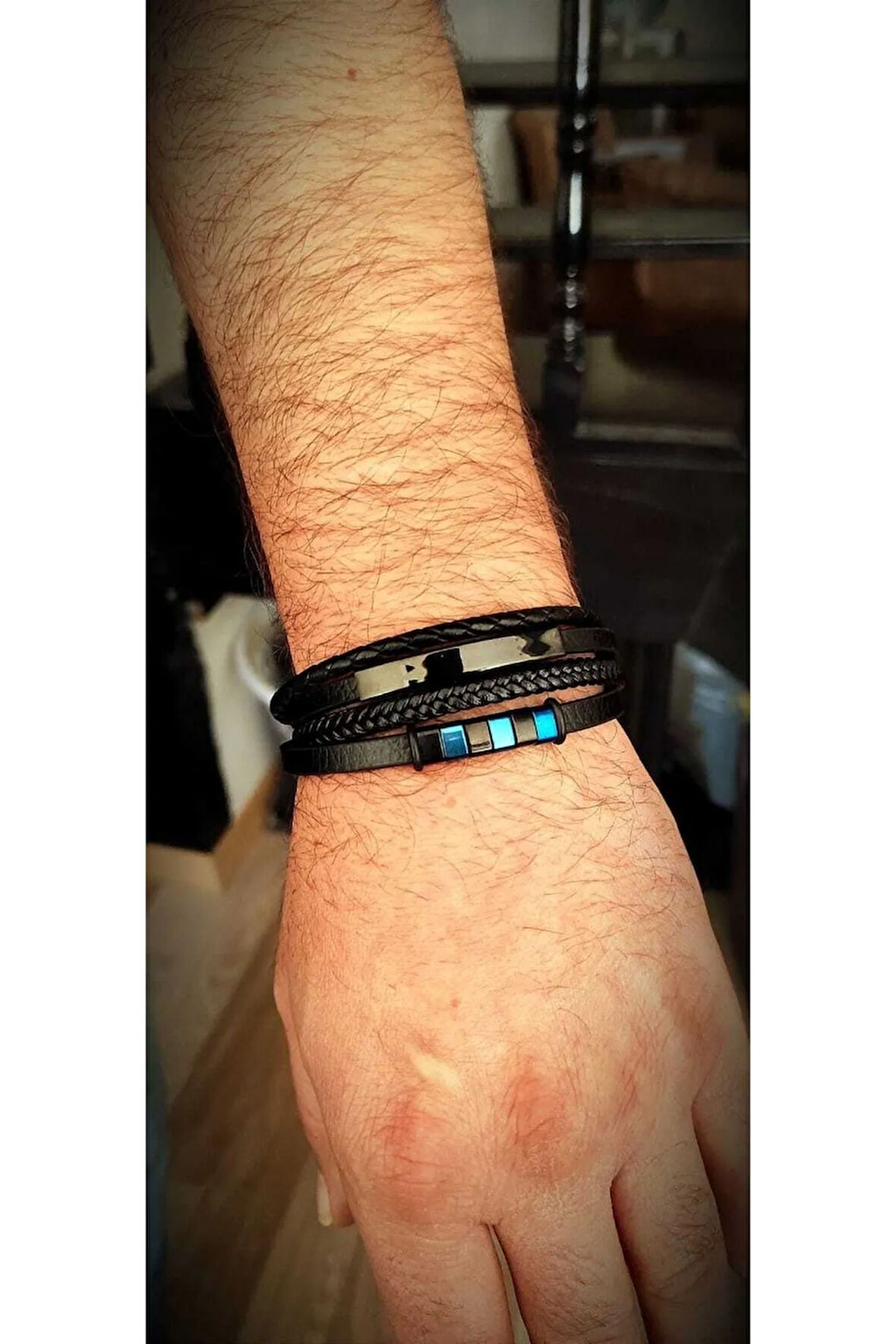 Erkek Bileklik - Kadın Bileklik - Örme Deri Dörtlü Bileklik