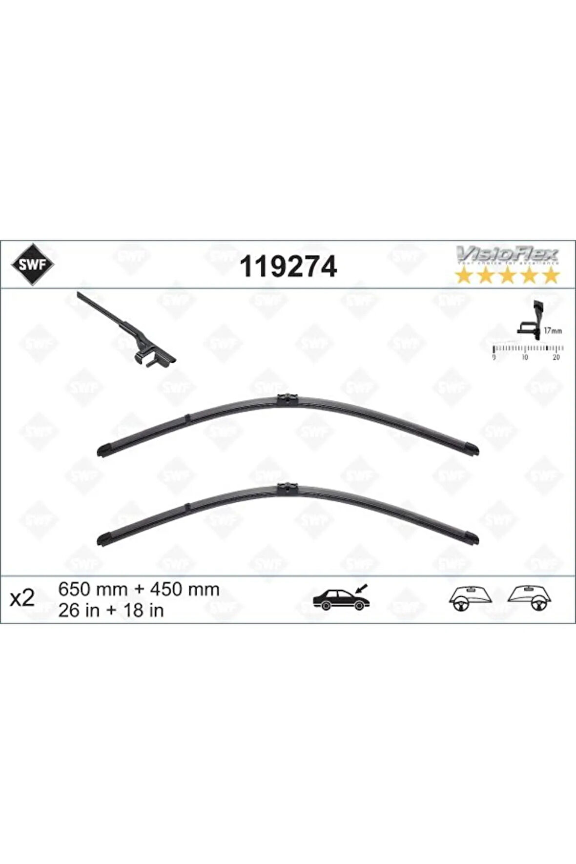 SILECEK SUPURGESI SWF RUZGARLIKLI FLAT 650mm-450mm BMW F10 F01 F07