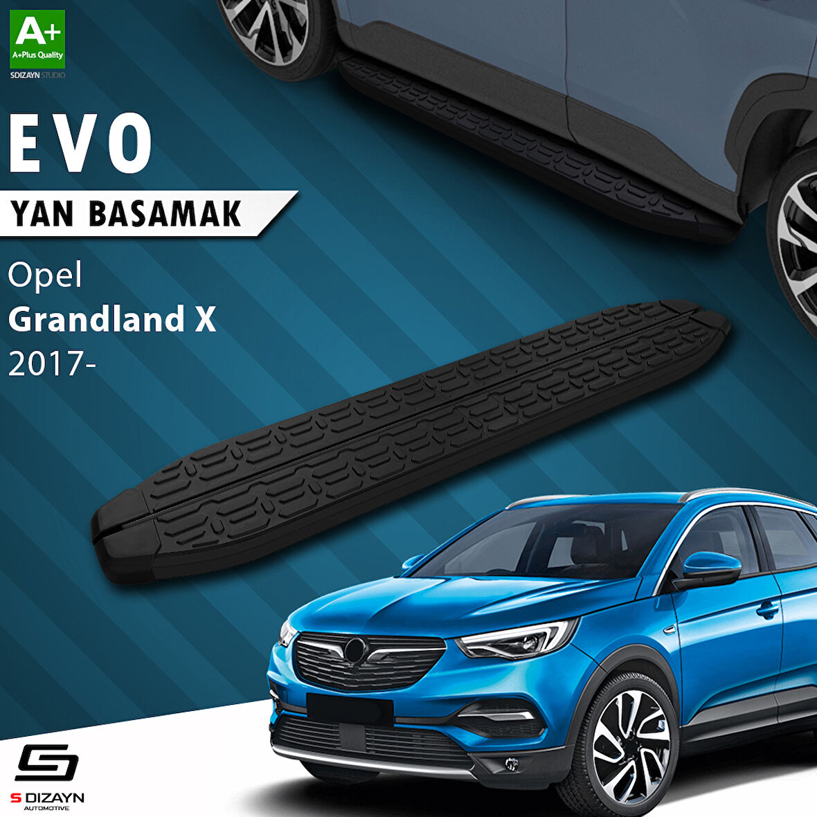 S-Dizayn Opel Grandland X Evo Siyah Yan Basamak 183 Cm 2017-2024 A+ Kalite