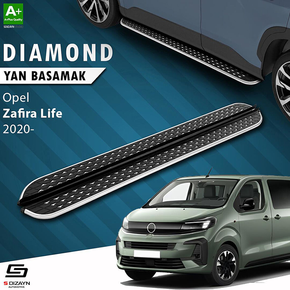 S-Dizayn Opel Zafira Life Kısa Şase Diamond Krom Yan Basamak 213 Cm 2020 Üzeri A+ Kalite