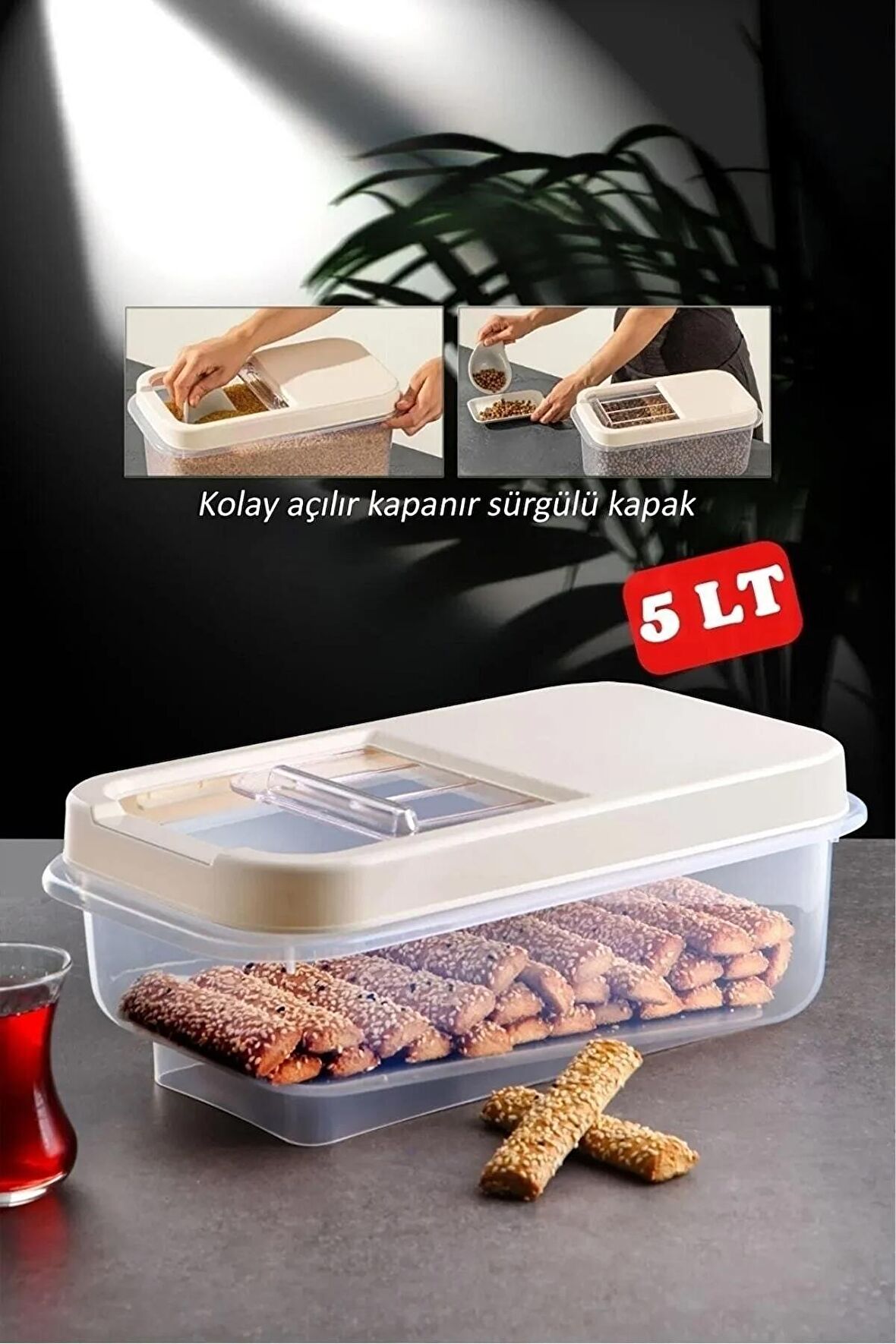 Multibox 5 Lt Kolay Kayar Kapaklı Çok Amaçlı Erzak, Bakliyat Vs. Saklama Kabı