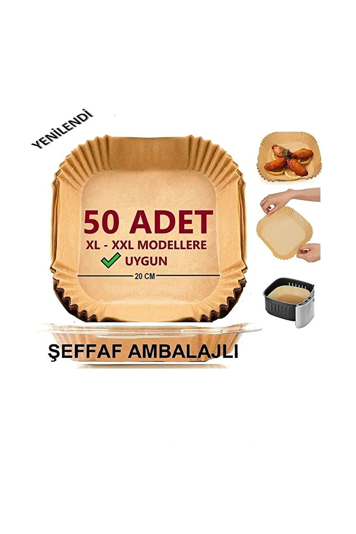 Airfryer Pişirme Kağıdı XL-XXL - 50 Adet Kare Fritöz Kağıdı Tek Kullanımlık 20cm