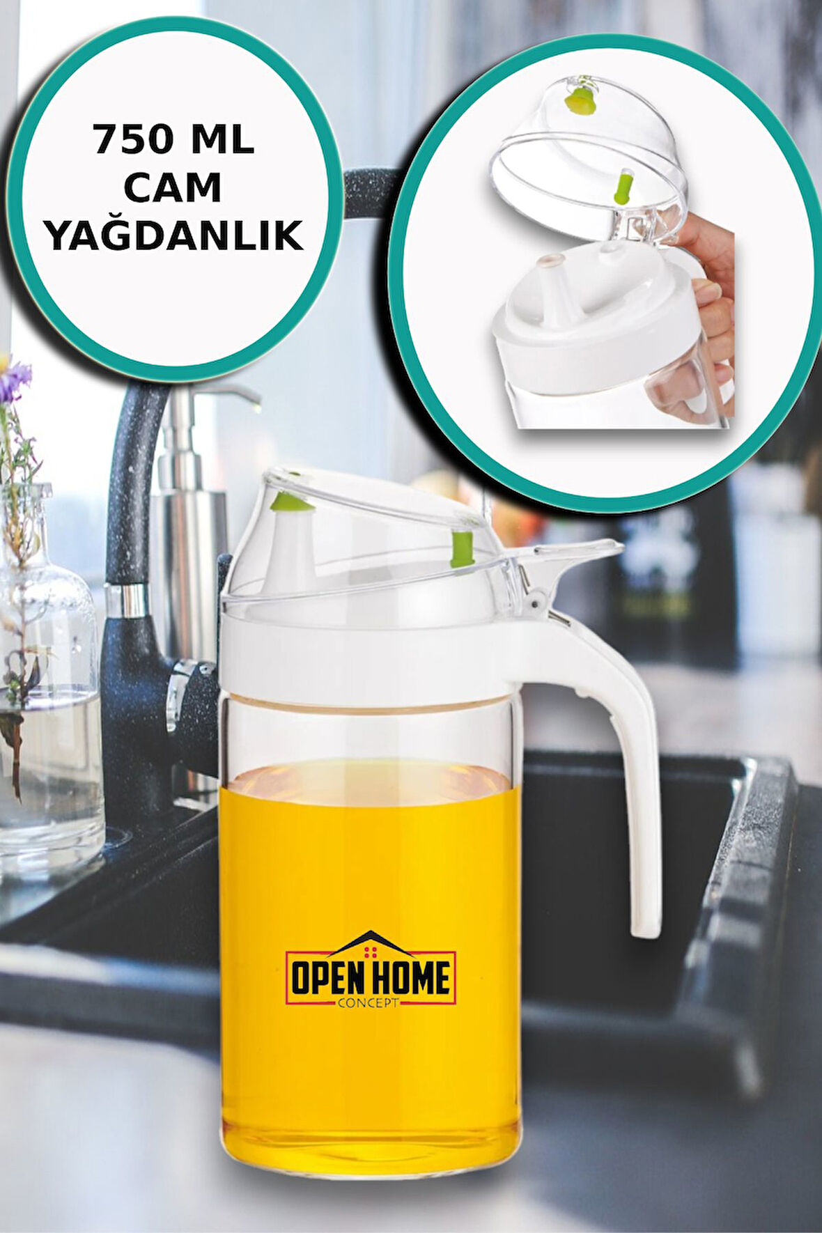 Plastik Damlatmaz Kapaklı Oilcon Yağdanlık 750 ml Beyaz