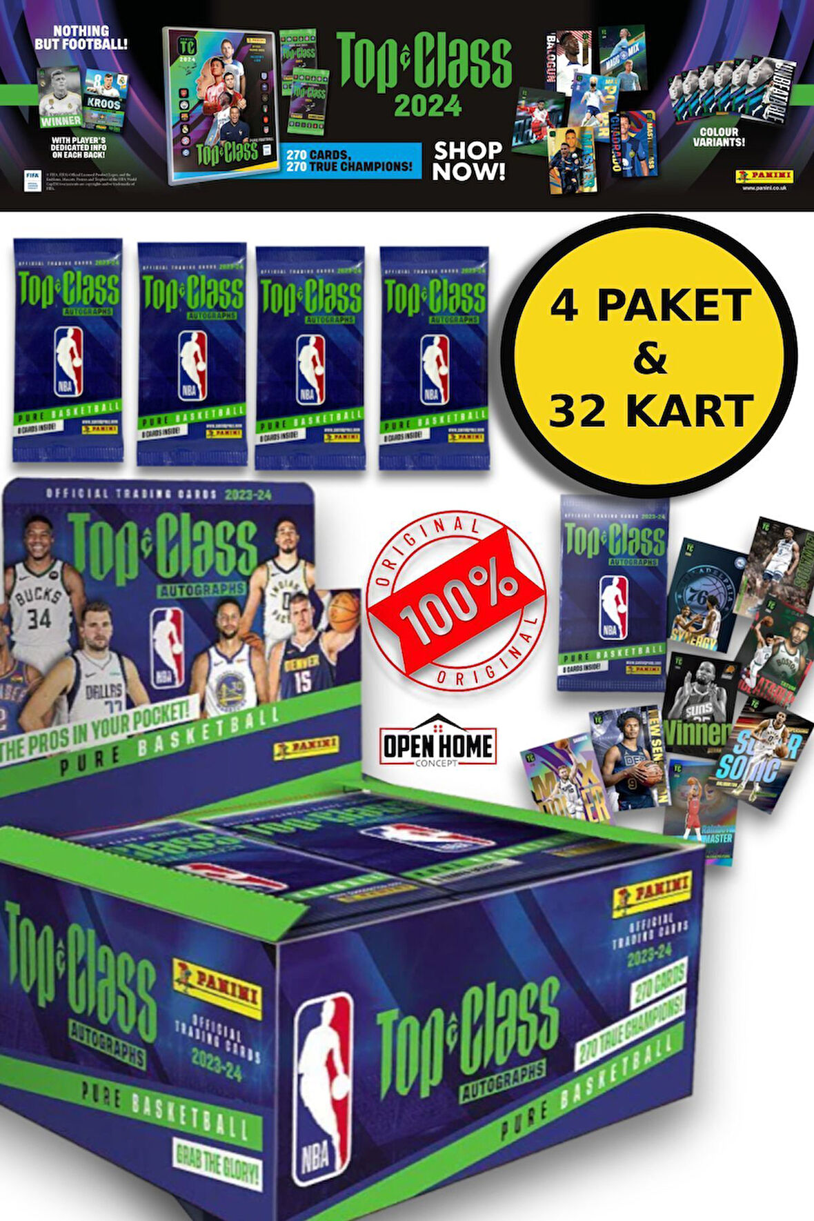 Panini Nba Top Class 2024 Koleksiyonluk Basketbolcu Kartları + 4 Paket (32 Adet Kart)