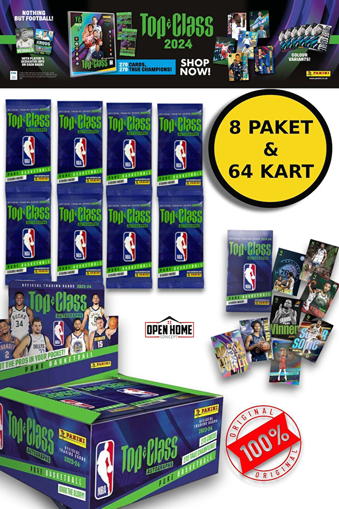 Panini Nba Top Class 2024 Koleksiyonluk Basketbolcu Kartları + 8 Paket (64 Adet Kart)