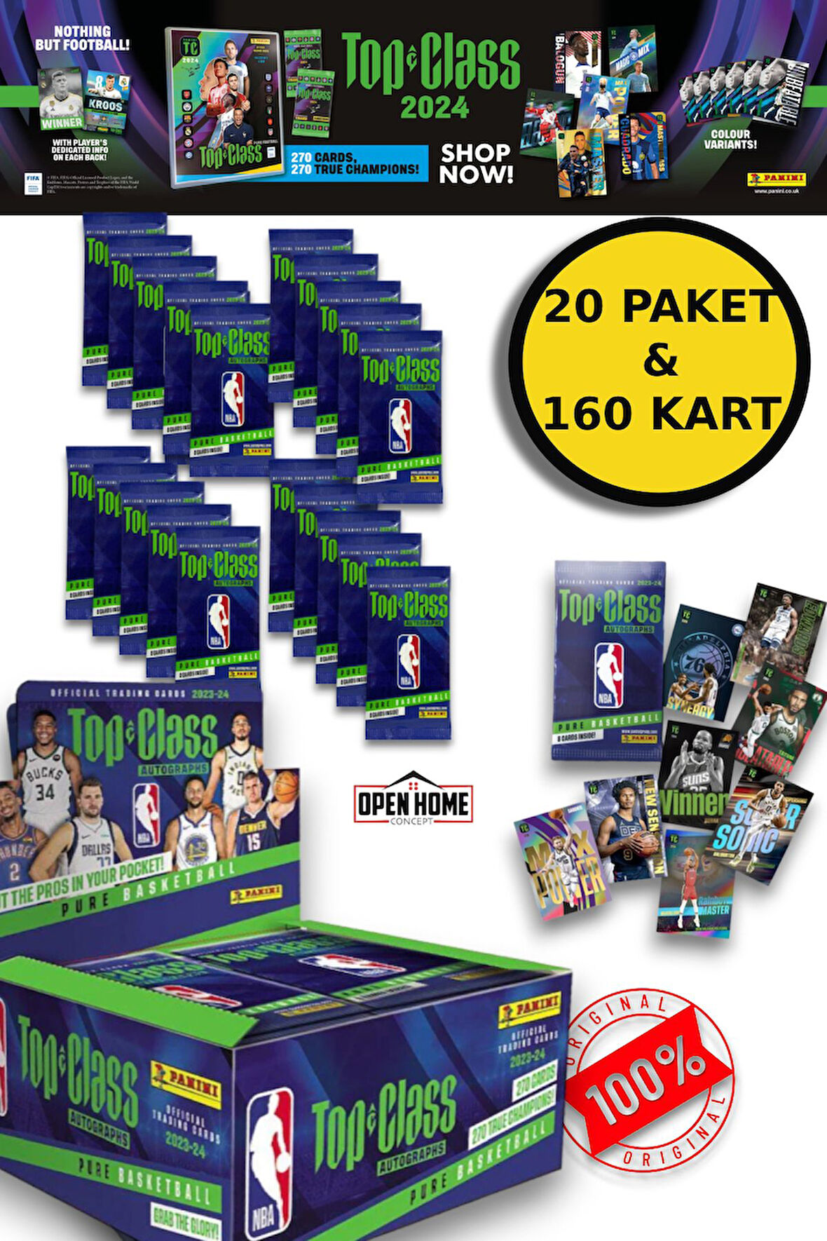 Panini Nba Top Class 2024 Koleksiyonluk Basketbolcu Kartları + 20 Paket (160 Adet Kart)