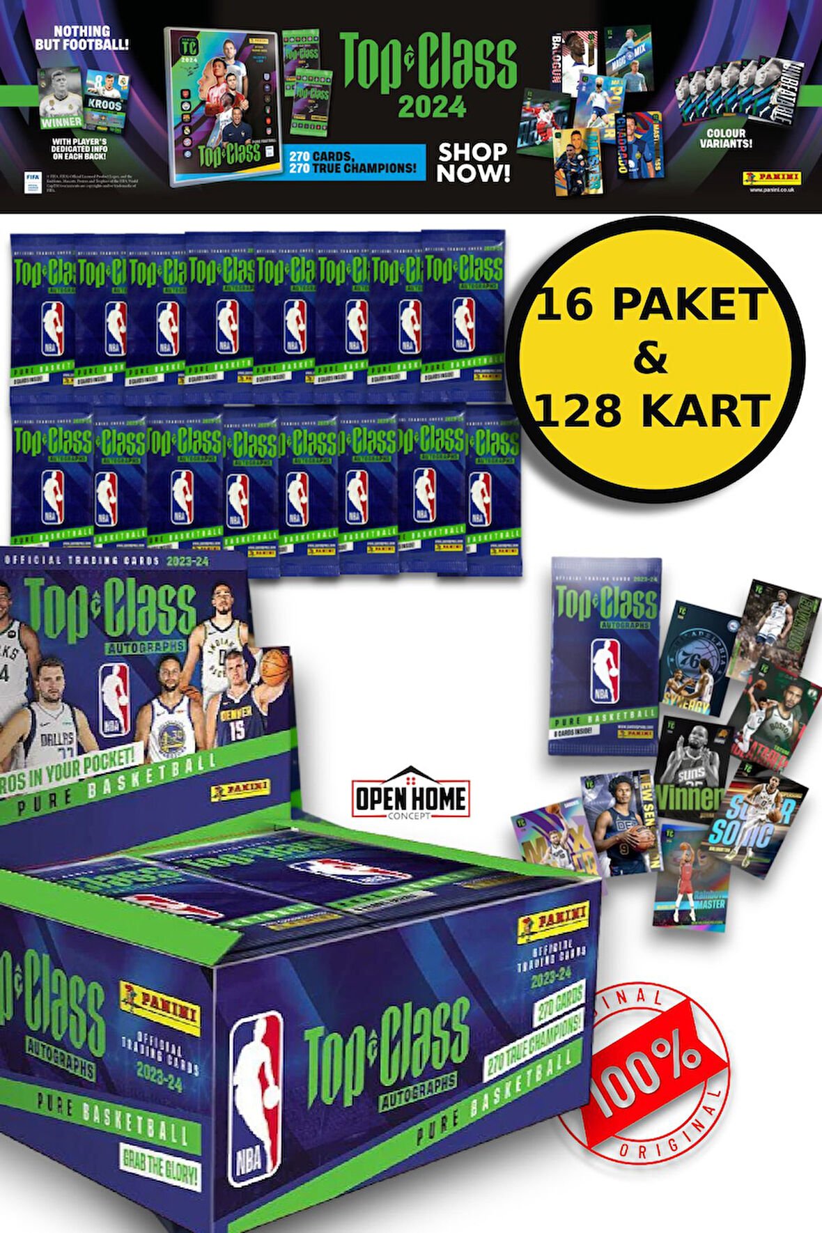 Panini Nba Top Class 2024 Koleksiyonluk Basketbolcu Kartları + 16 Paket 128 Adet Kart