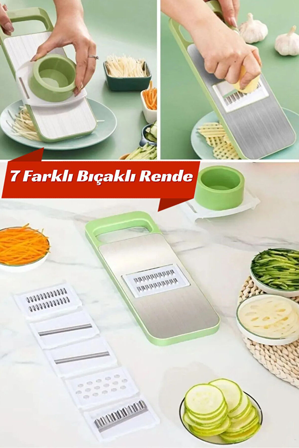 7 Farklı Bıçaklı Doğrayıcı Keskin Pratik Mutfak Rendesi Doğrayıcı