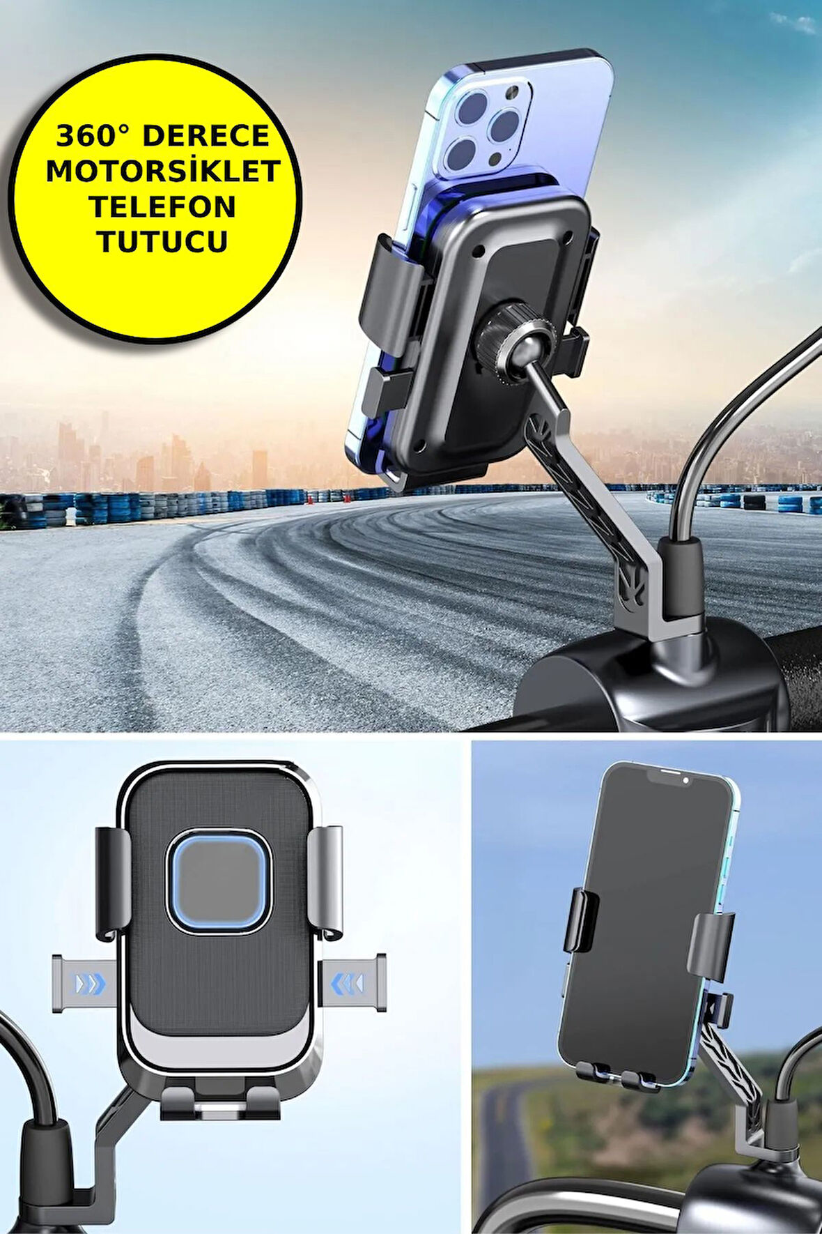 360 Derece Dikiz Aynası Versiyonu Telefon Tutucu Motor,Motosiklet,Bisiklet ,Scooter  Uyumlu