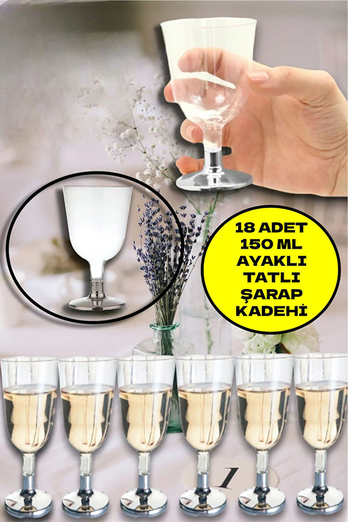 18'li Plastik Gümüş Ayaklı Tatlı Ve Şarap Kadehi Parti Team Bride Kadeh Seti