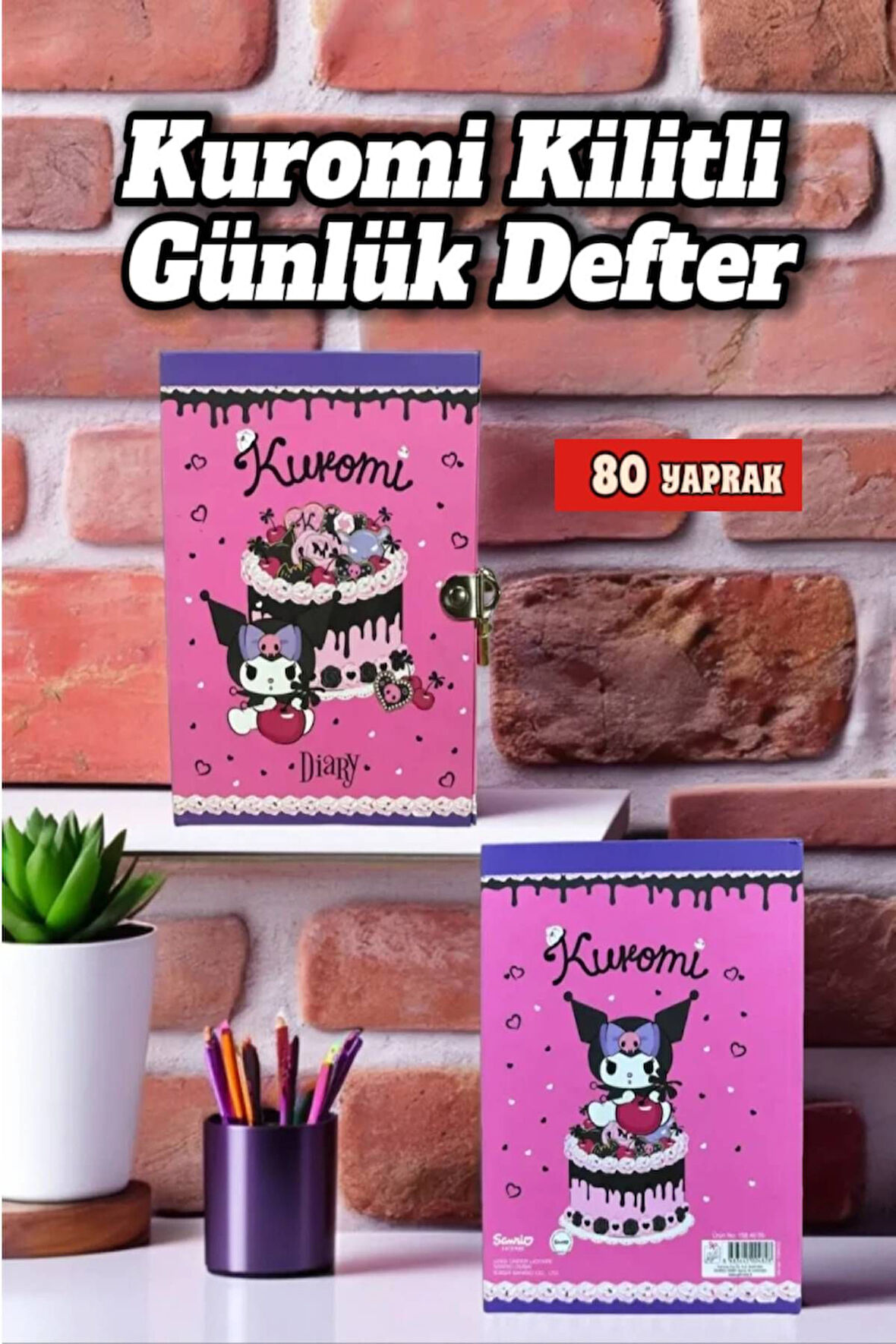 Kuromi Kilitli Defter 80 Yaprak Pembe- 14 X 20