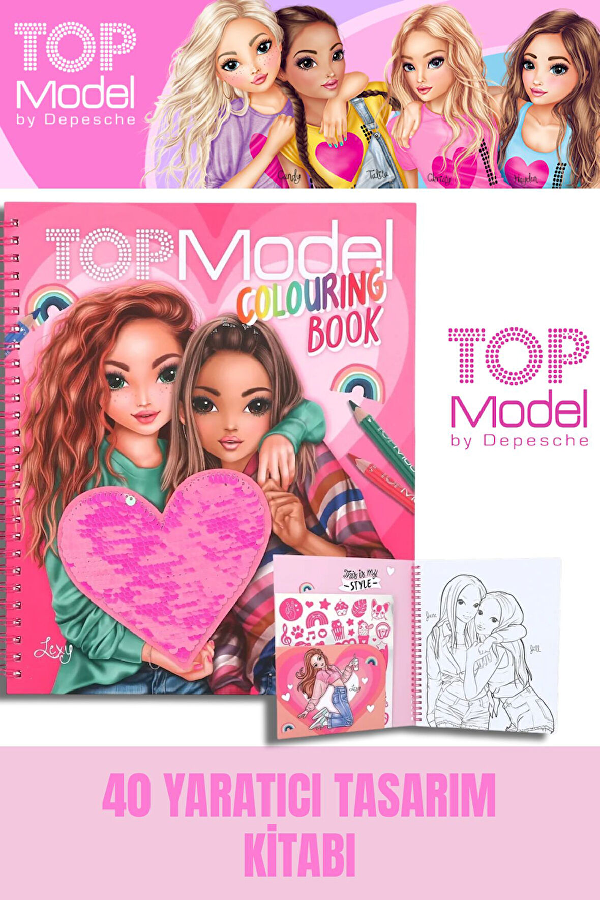 TOPModel - Pullu Tasarım Boyama Kitabı, Yaratıcı Tasarımlar için 40 Model Motif, Çıkartma Kağıdı