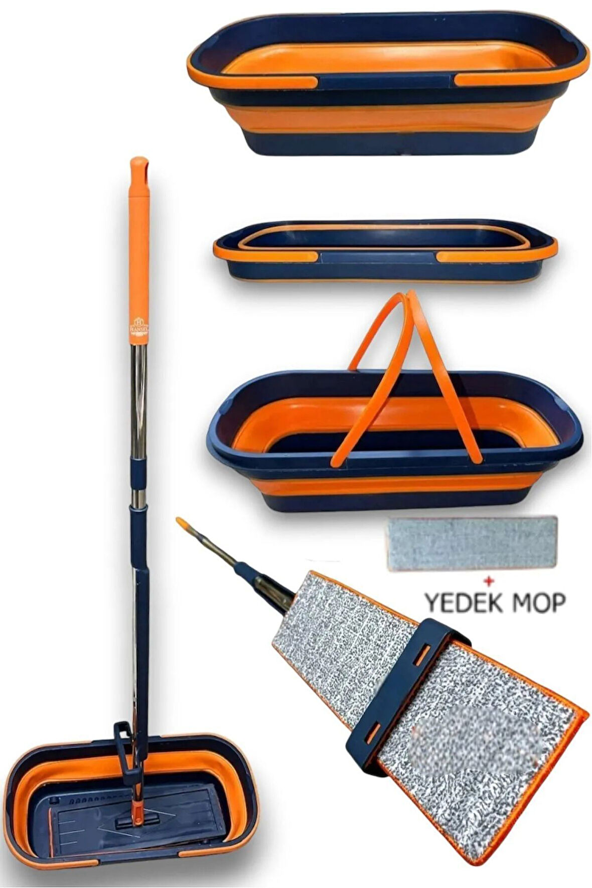 55 cm Katlanır Kovalı Kendinden Sıkmalı Lüks Mop Kovalı Mop 1 Adet Yedek Bez