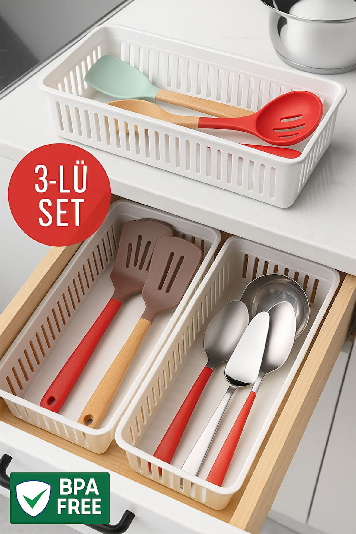 3'lü Çekmece İçi Kaşıklık Sepet Organizer