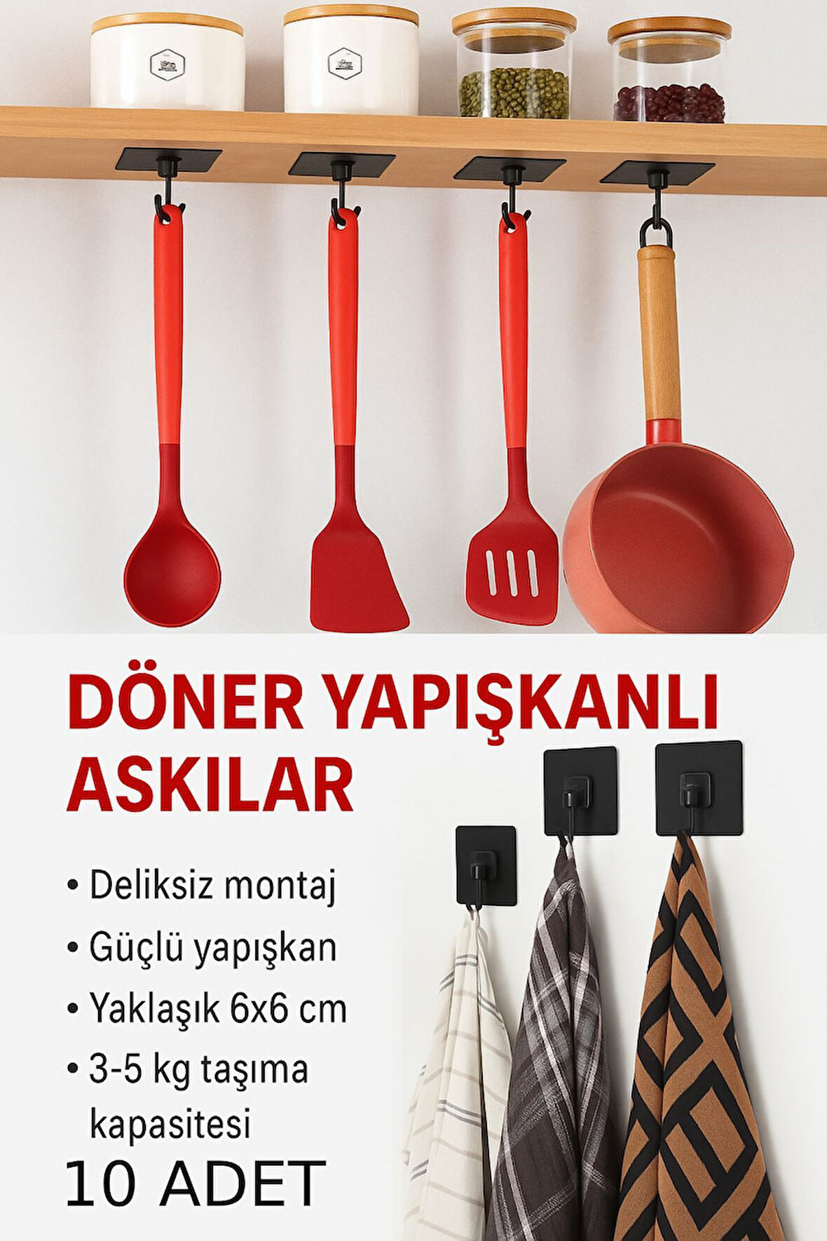 Deliksiz Montaj Pratik Askı Kancası – 10 Adet
