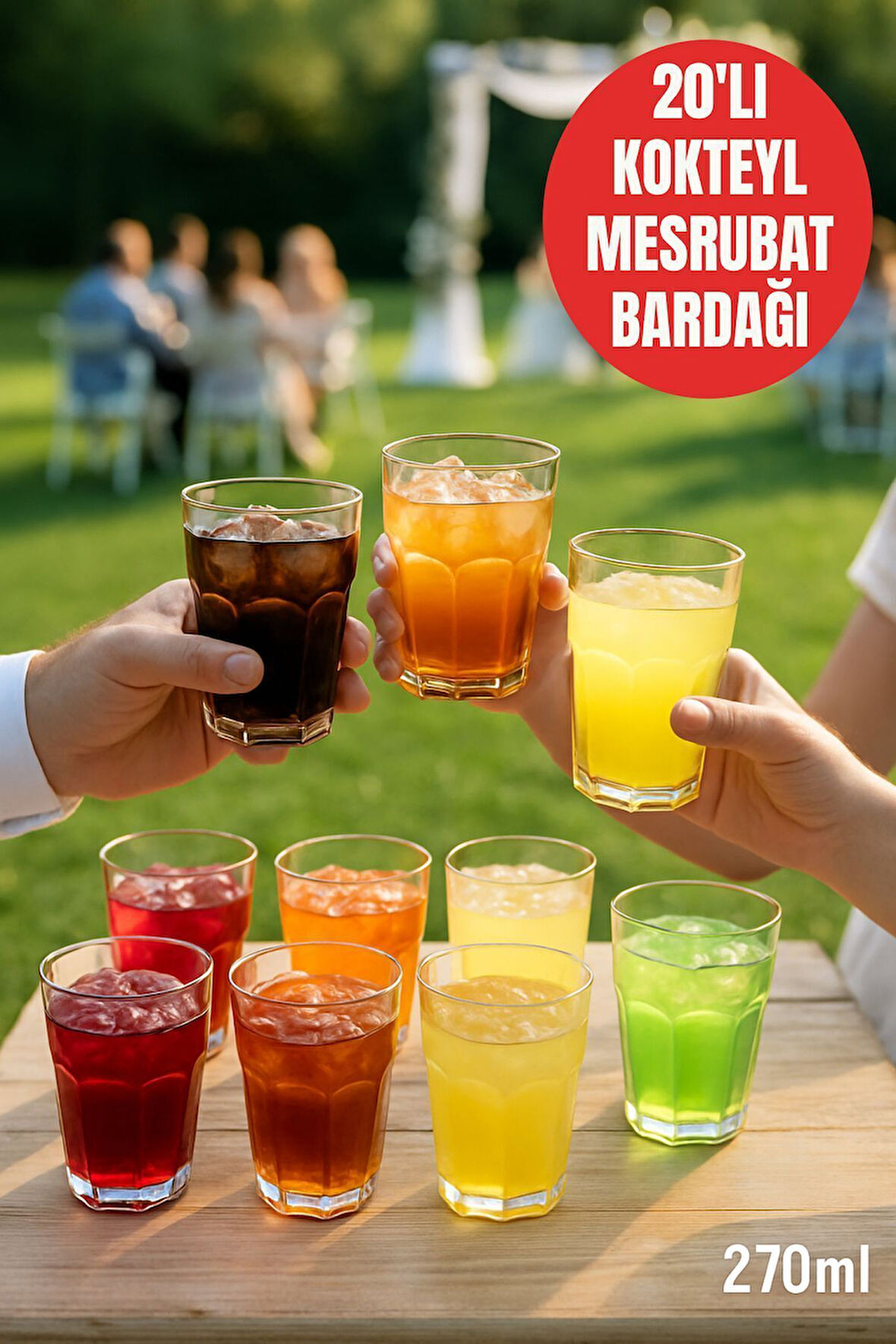 Düğün & Davet İçin 270 ml Plastik Bardak – 20 Adet