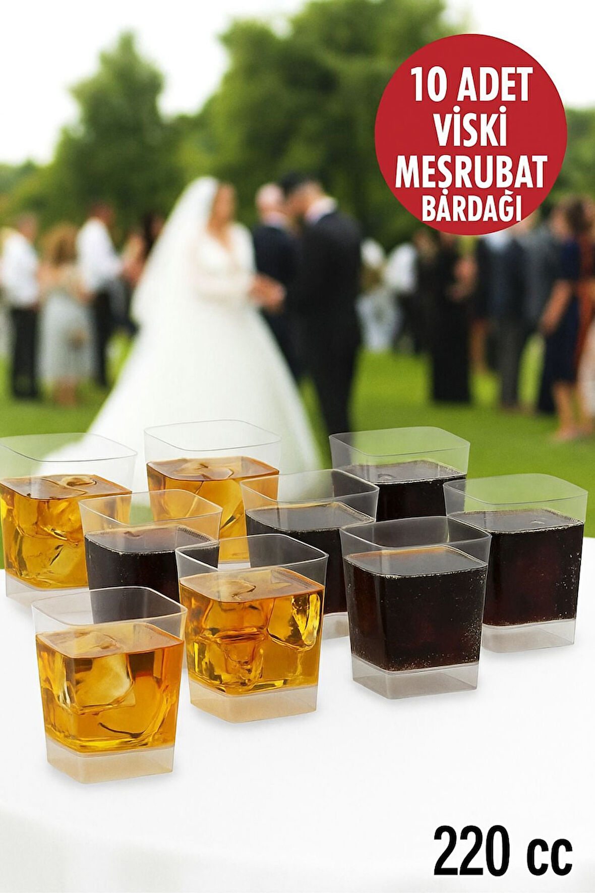 10'lu Set Viski, Meşrubat Kare Plastik Bardak – 220 cc