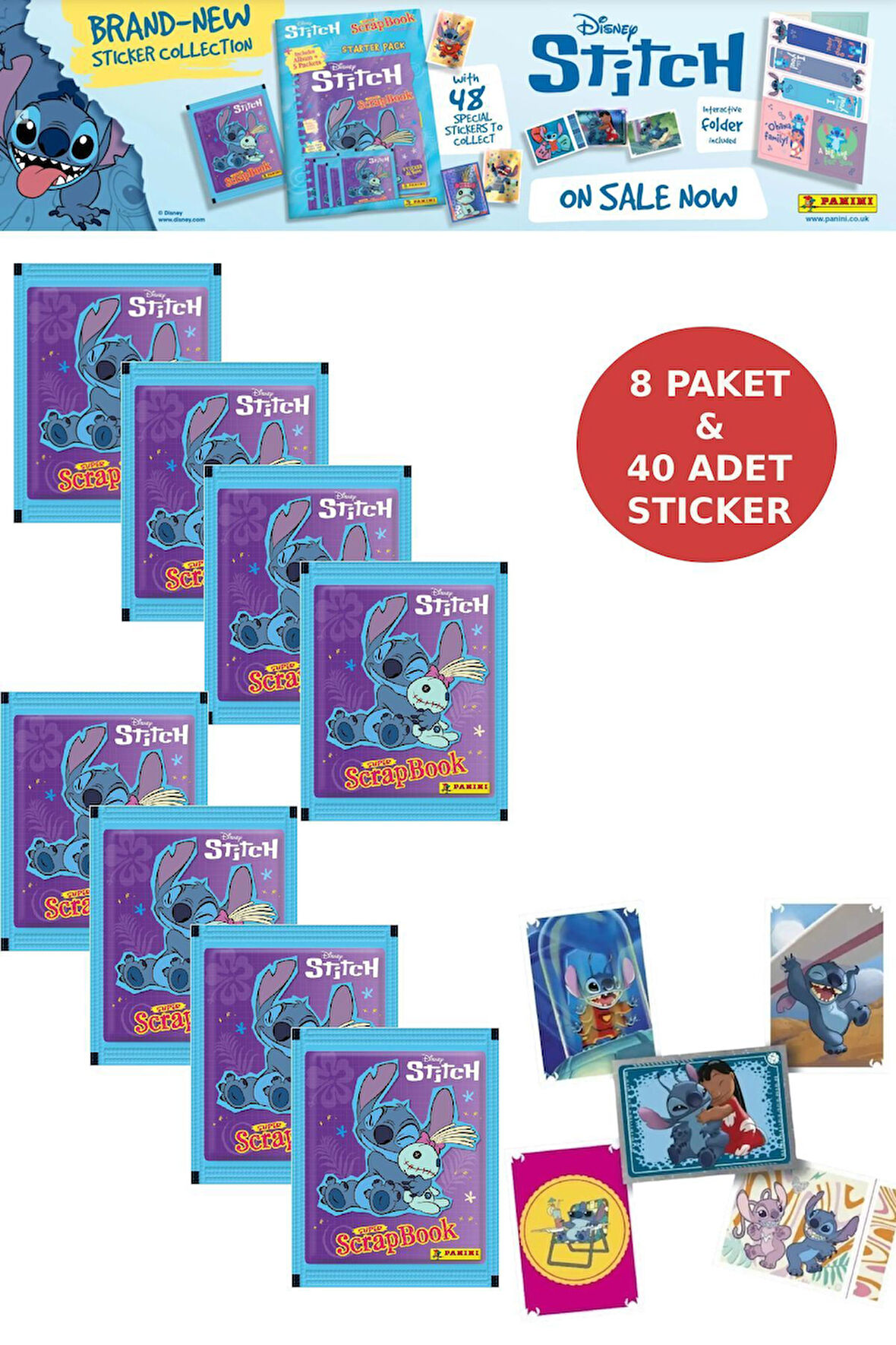 8 Paket Stitch Panini Süper ScrapBook Çıkartma 40 Adet Sticker