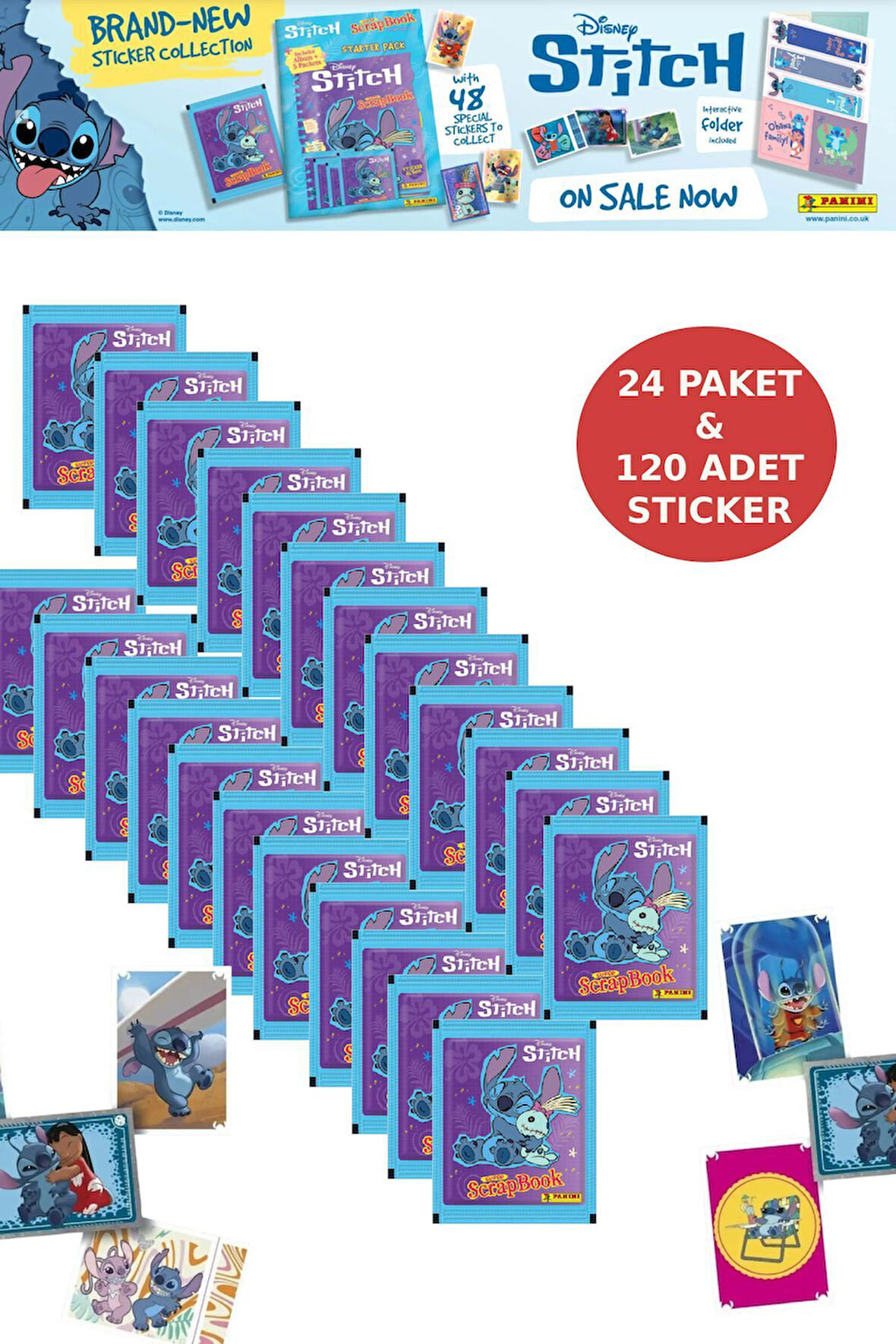 24 Paket Panini Stitch Süper ScrapBook Çıkartma 120 Adet Sticker