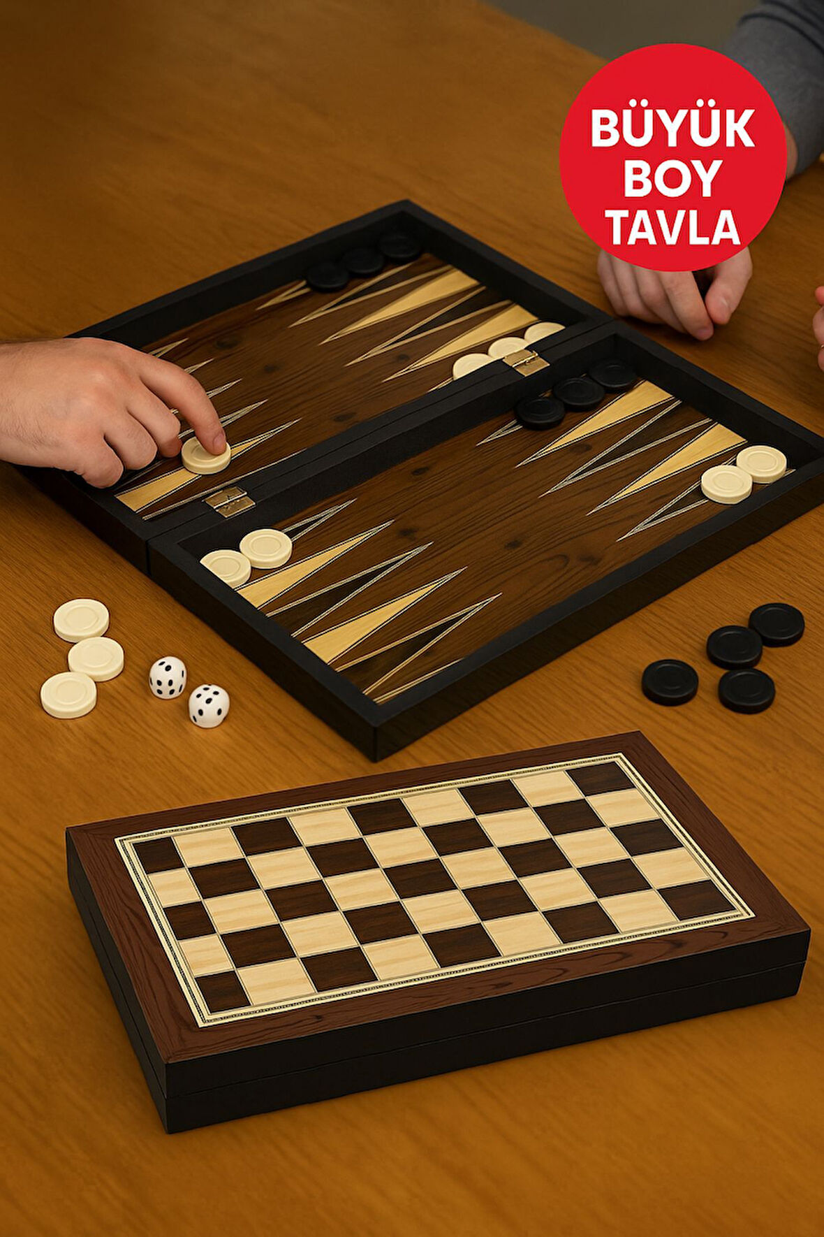 Platin Kaplama Büyük Boy Tavla – Tavla & Dama 2’si 1 Arada, Çizilmez Yüzey Set