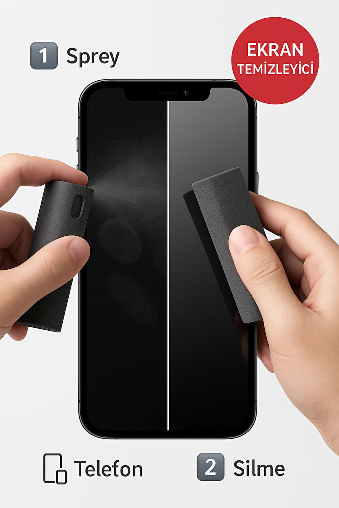 2’si 1 Arada Ekran Temizleyici Sprey ve Mikrofiber Bez – Telefon, Tablet ve Laptop İçin Pratik Çözüm