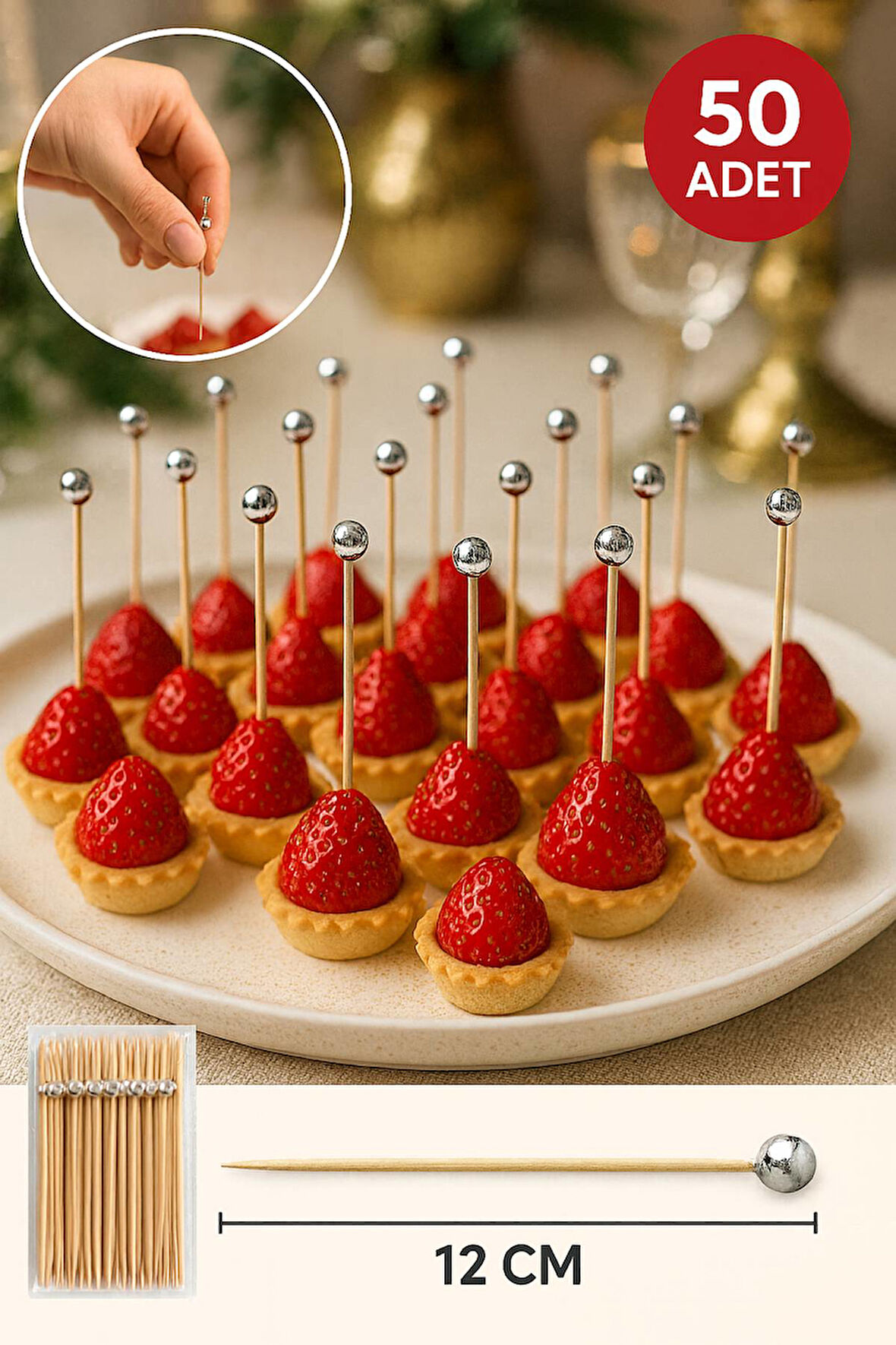 50’li Gümüş Top Başlıklı 12 cm Bambu Kürdan Seti – Kokteyl, Tatlı ve Davet Sunumları İçin Şık Seçim