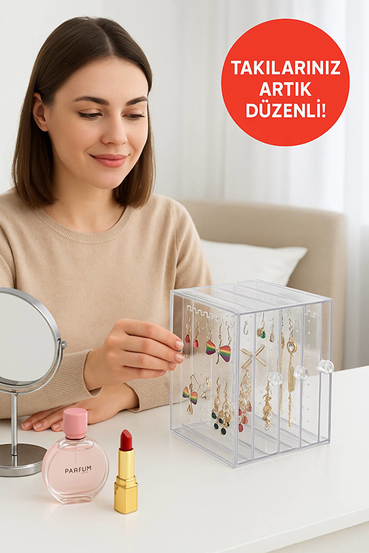 192 Bölmeli Şeffaf Akrilik Takı Düzenleyici Organizer – Küpe, Kolye ve Yüzük Saklama Kutusu