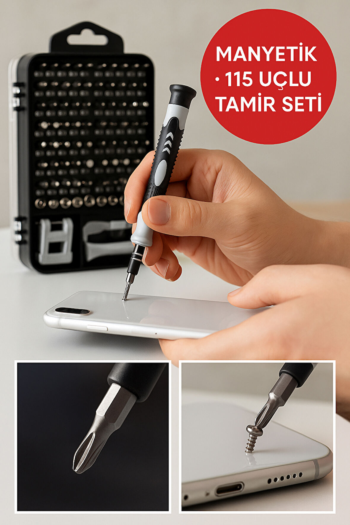 115 Parça Manyetik Hassas Tornavida Seti • Ergonomik Sap • Telefon Bilgisayar Tamir Seti