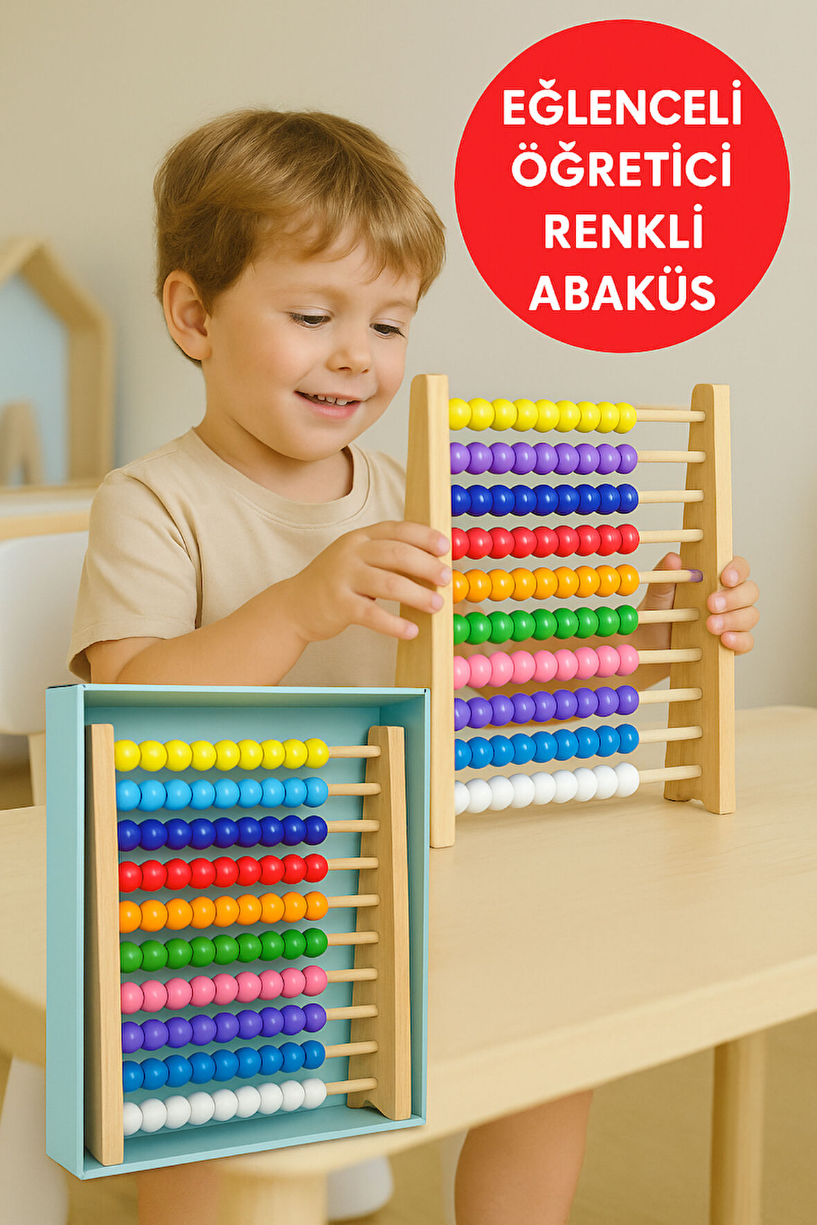 Premium Ahşap Renkli Abaküs • 10 Katlı Eğitici Sayma ve Zeka Geliştirici Oyuncak