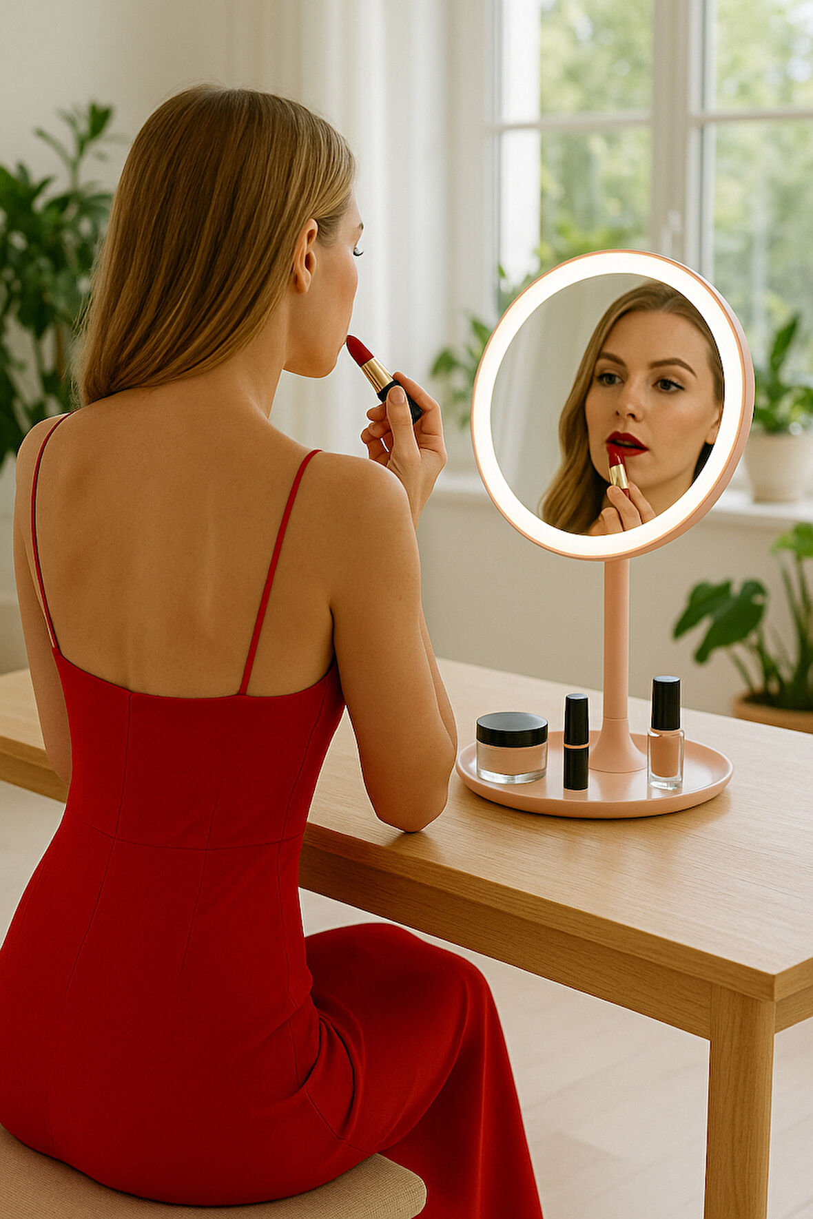 Profesyonel LED Makyaj Aynası – Dokunmatik, 3 Işık Modu, Şarjlı 360° Ayarlanabilir Ayna Pudra Pembe