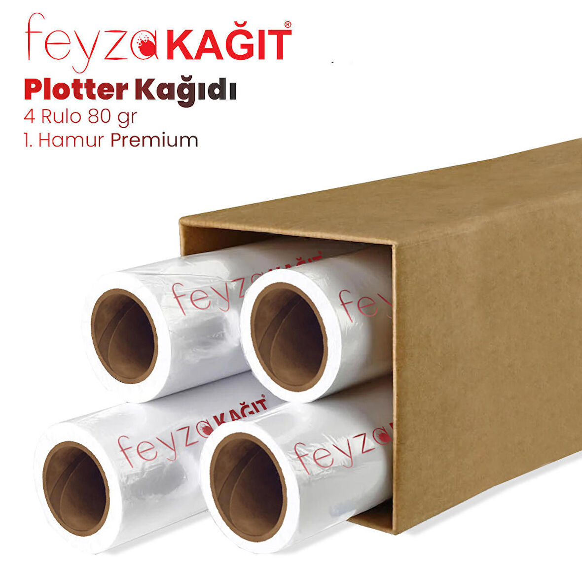 Feyza Kağıt® 1.Hamur Premium Opak 80gr Plotter (Çizim) Kağıdı 107cm x 100mt (4 Rulo)