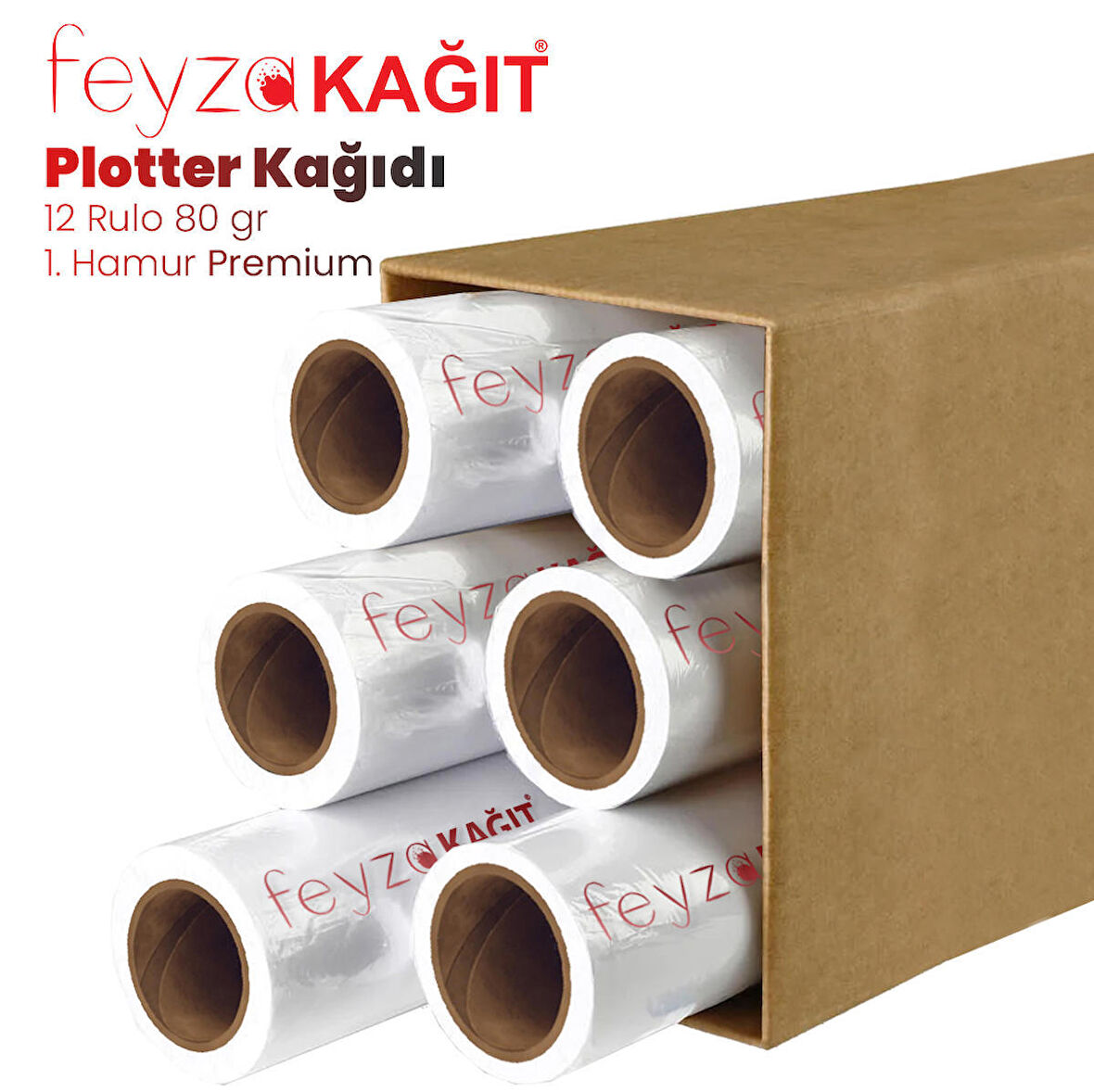 Feyza Kağıt® 1.Hamur Premium Opak 80 gr Plotter (Çizim) Kağıdı 45cm x 50mt (12 Rulo)