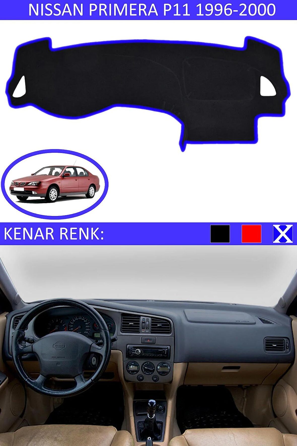 Opel Astra F 1991-1997 İçin Uygun Torpido Koruma Halısı Siyah Kenar Renk Mavi